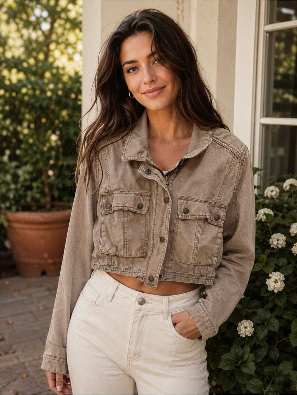 Abercrombie & Fitch Cropped Taupe Jean Jacket